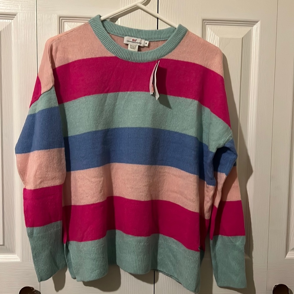 Vineyard Vines Sunset Stripe Lofty Sweater Hydrangea Size M NWT